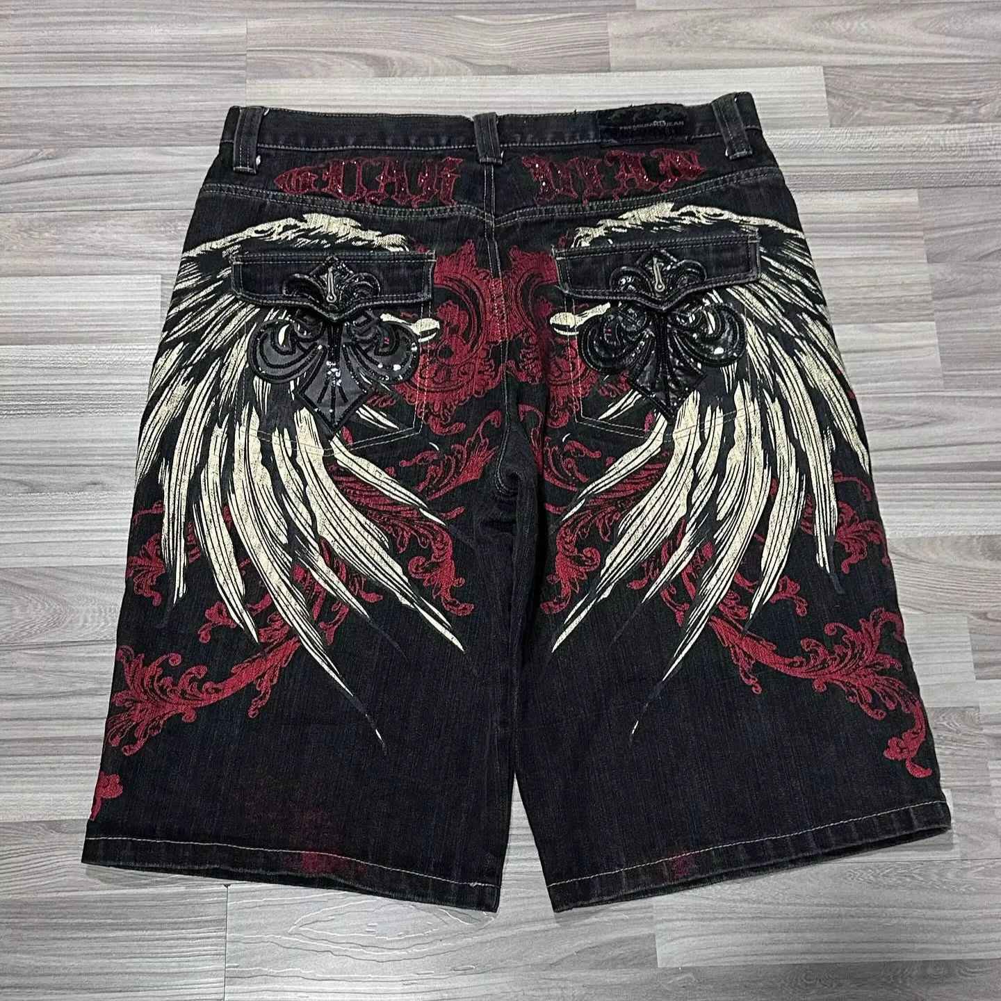 American Fashion Hip Hop Embroidered Denim Shorts Men Street Y2K New Casual Vintage Loose Jeans Unisex Harajuku Punk Rock Shorts