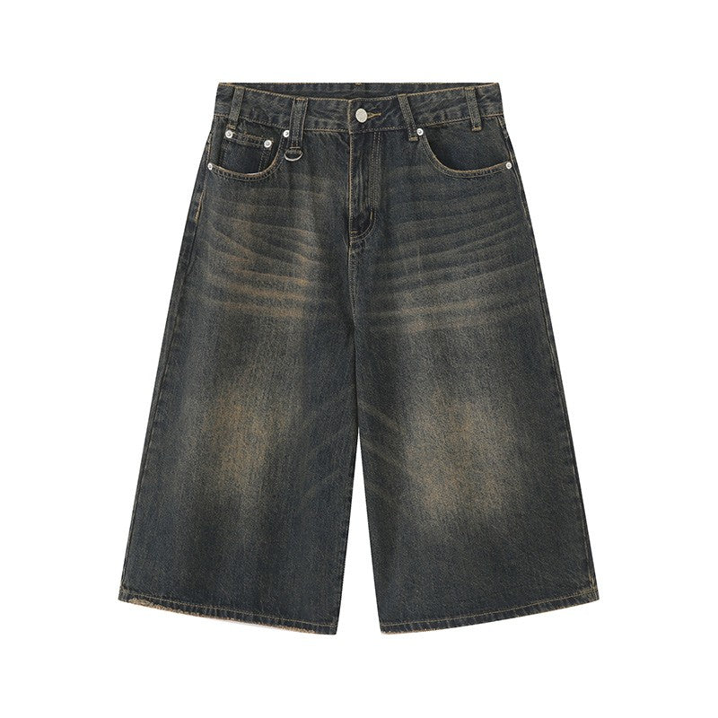 Men's Jeans American Style Vintage Loose Fit Wide Leg Straight Leg Denim Shorts Fashion Design Summer Y2k Gothic Washed Shorts