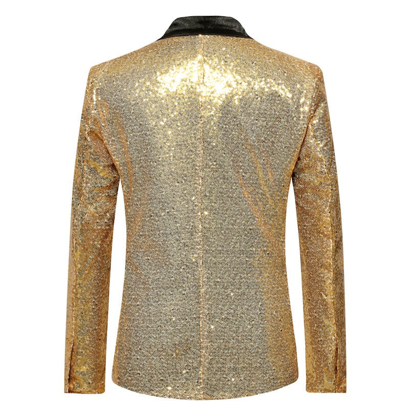 Shiny Gold Men Sequin Glitter Embellished Blazer Jacket, Nightclub Prom Suit Coats Mens Costume Homme Stage Clothes For singers