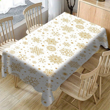 Merry Christmas Golden Snowflakes Tablecloth Party Decor Winter Xmas Holiday Kitchen Dining Table Cloth Christmas Decorations