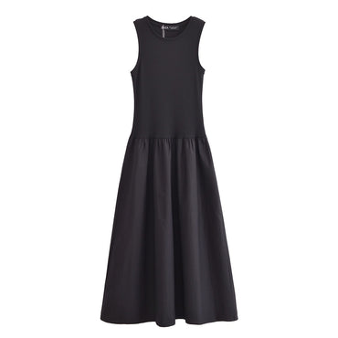 HXAO Black Dress Women Slim Simple O Neck Sleeveless Long Dress Holiday Dress Street Casual Dresses 2025 Women's Summer Dress