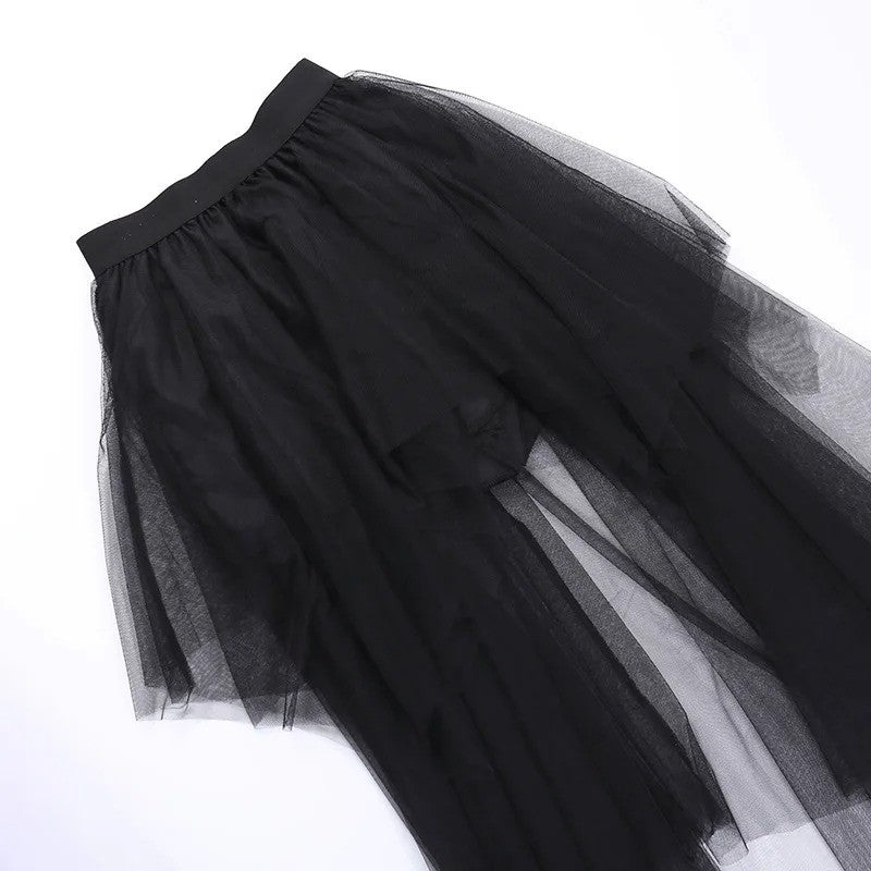 Sexy Net Yarn High-Waisted Irregular Skirt for Women Summer New European and Ame