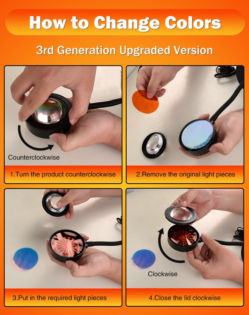 USB Sunset Lamp Sunset Projector Mood Light Living Room Bedroom Night Light Room Decor Bar Atmosphere Photography Background