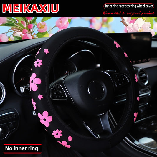 Diving material foamed beautiful flower fabric car rimless steering wheel cover suitable for 37-38cm women's size
