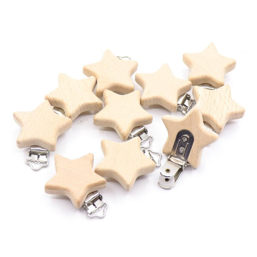 5 Piece wooden rainbow bear flower cart heart shaped bird elephant round star Clip Free DIY Baby Natural pacifier Chain Gift