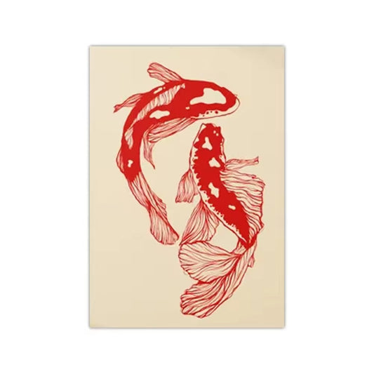 1 poster wall decoration poster wall art vintage red koi poster canvas painting wall art living room office decoration frameless