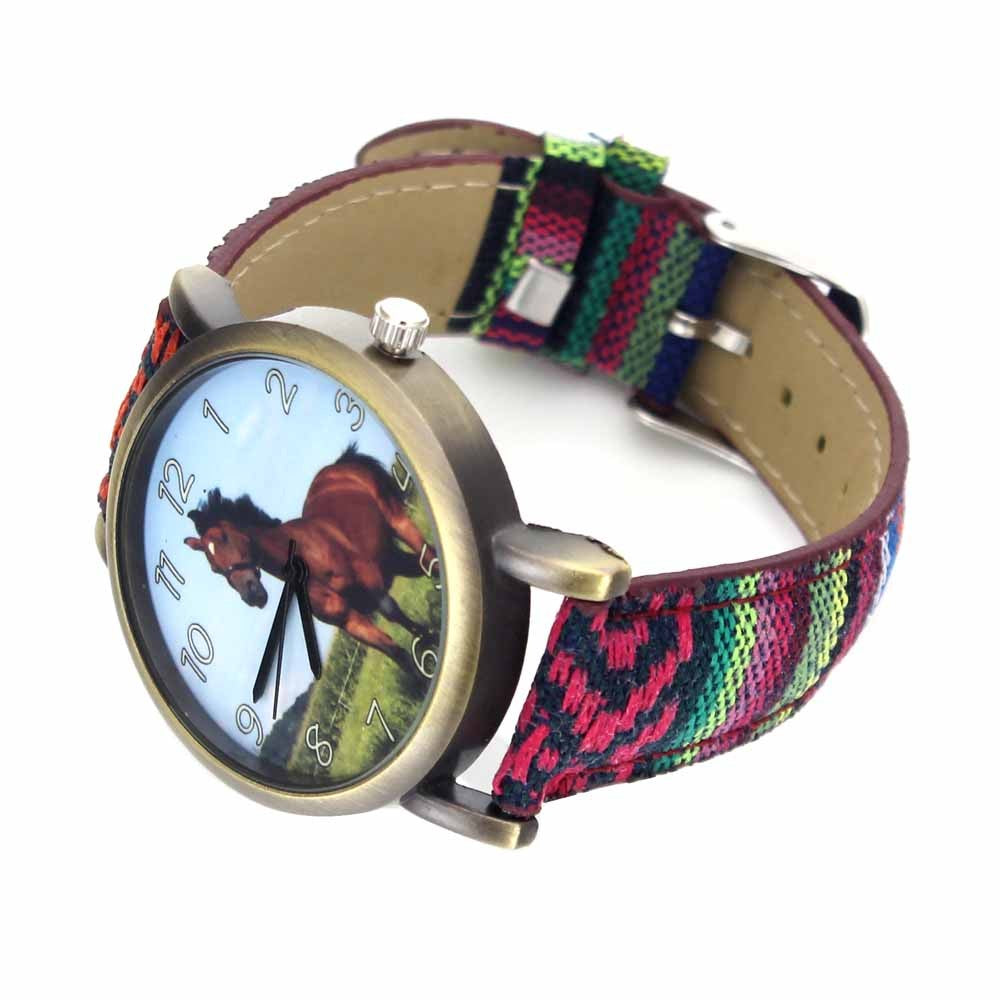 Running Horse Print Animal Unicorn Horses Fashion Men Women Stripes Denim Cloth Canvas Band Sport Quartz Watch