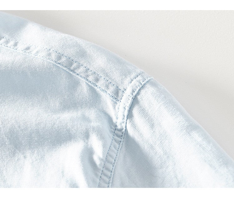 2024 Men's Linen Long-sleeved Shirt with Stand Collar, Youth Casual Loose Men's Cotton and Linen White Shirt.Beach Vacation Top