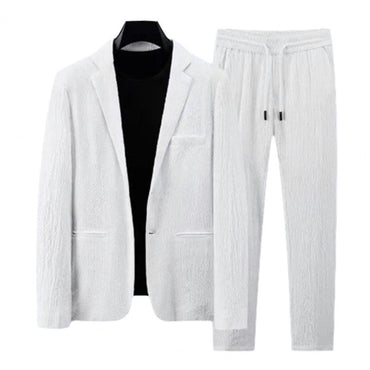 Men Two piece Suit Striped Pleated Men Pants Set Pleated Drawstring Loose Lapel Pockets Thin Formal Business Men Set