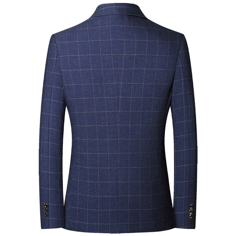 2025 Spring Autumn New Blue Checkered Non-iron Suit Jackets for Men,black Light Business Casual Men Blazer Slim Fit, Asian Size