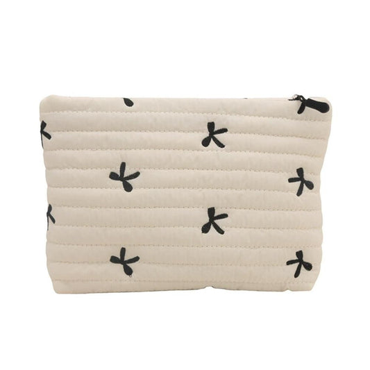 Ins Bow Embroidered Cosmetic Bag Portable Women's Bag Fashion Oxford Cloth Butterfly Print Cosmetic Bag Travel Wash Storage Bag