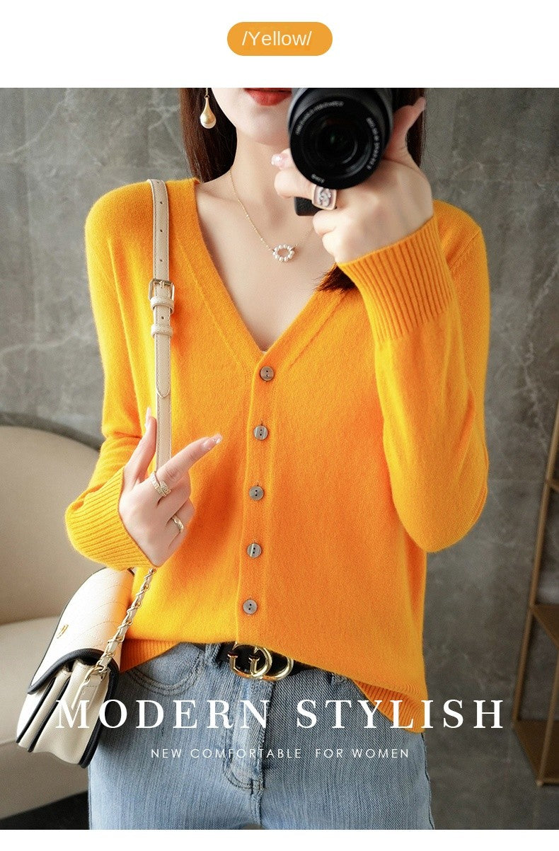 2024 New V-Neck Temperament Small Fragrant Wind Women Loose Sweater Sweater All Sweater Coat Special Offer Cardigan ZHI D035