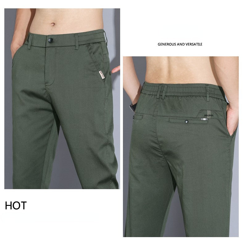 2024 Summer Thin Men Straight Casual Men's Pants Slim Stretch Elastic Waist Male Trousers Solid Color Brand Clothing Coffee