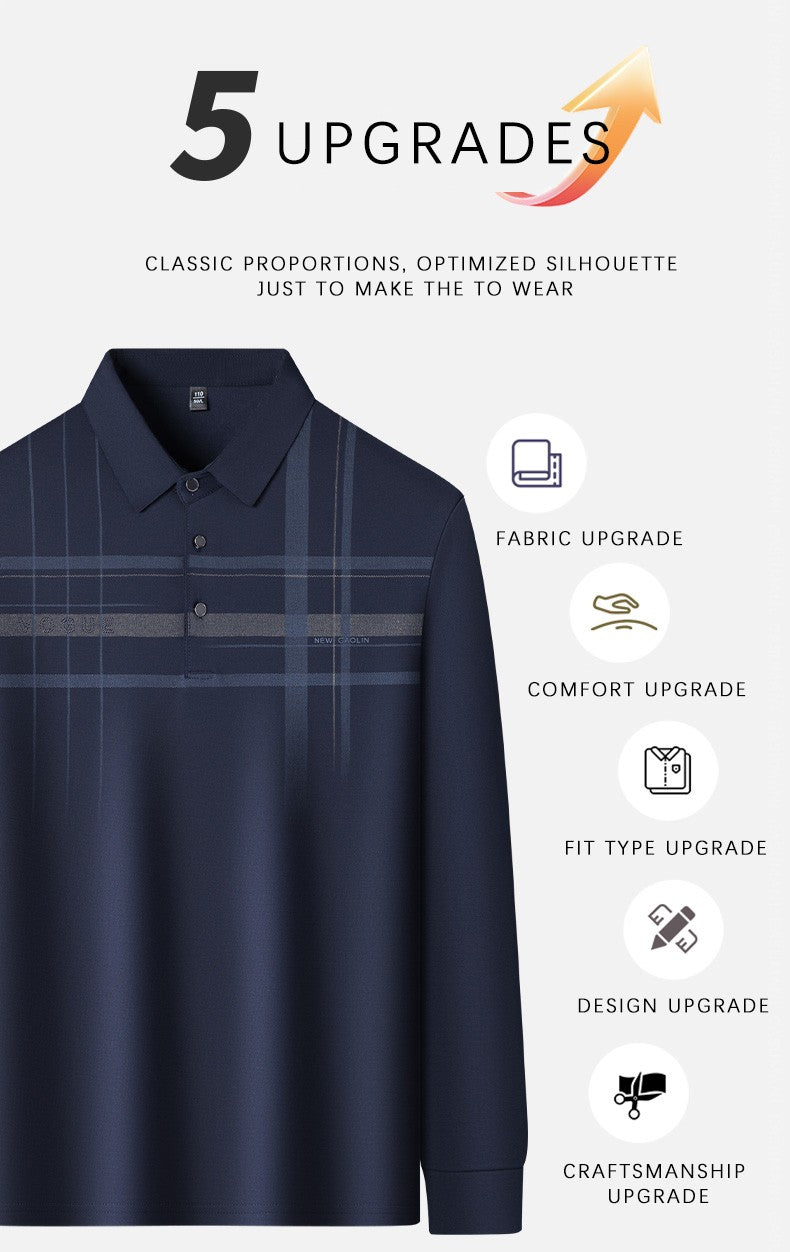 BROWON Polo T Shirt for Man 2025 Formal Business Slim Long Sleeve Tshirt Men Casual Loose Stripe Shirt for Man Designer Clothes