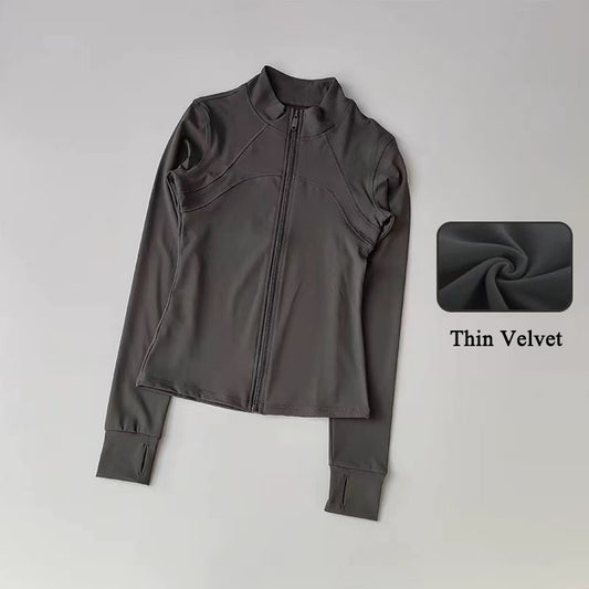 Women's High-End Velvet Yoga Jacket Stand Collar Long Sleeve Fitness Running Training Top for Autumn Winter Sports