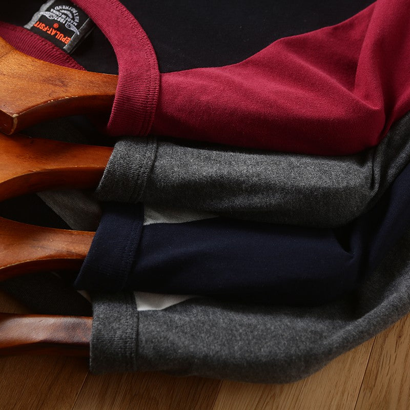 Summer New American Retro Raglan Long-sleeved O-neck Montage T-shirt Men's Fashion Simple 100%Cotton Washed Casual Sport Tops