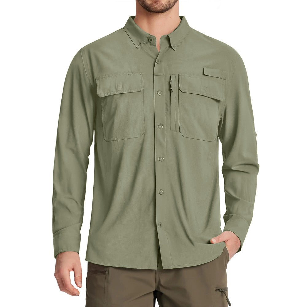 TACVASEN UPF 50+ Sun Protection Fishing Shirts Men's Quick Dry Long Sleeve Shirts Mesh Breathable Hiking Work Cargo Shirts