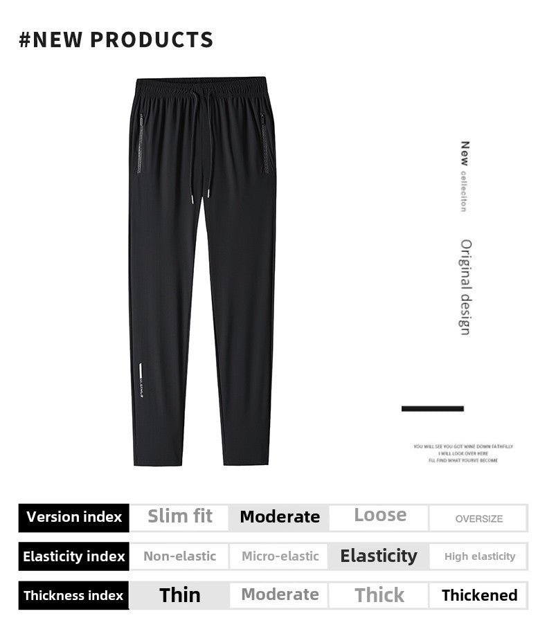 Men's solid color pants summer ice silk elastic quick drying loose sports pants suitable for casual and business wear M-8XL