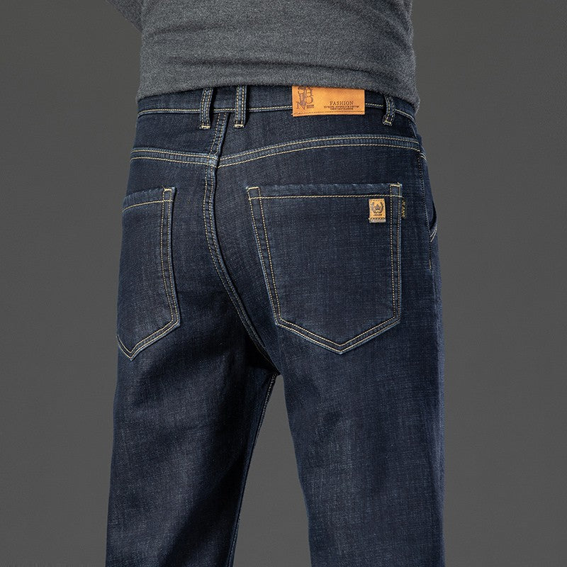 28-40 Large Size Winter Men Plush Thick Fleece Trouser Lambswool Thermal Jeans Casual Pants Windproof Warm Cotton Denim Pants