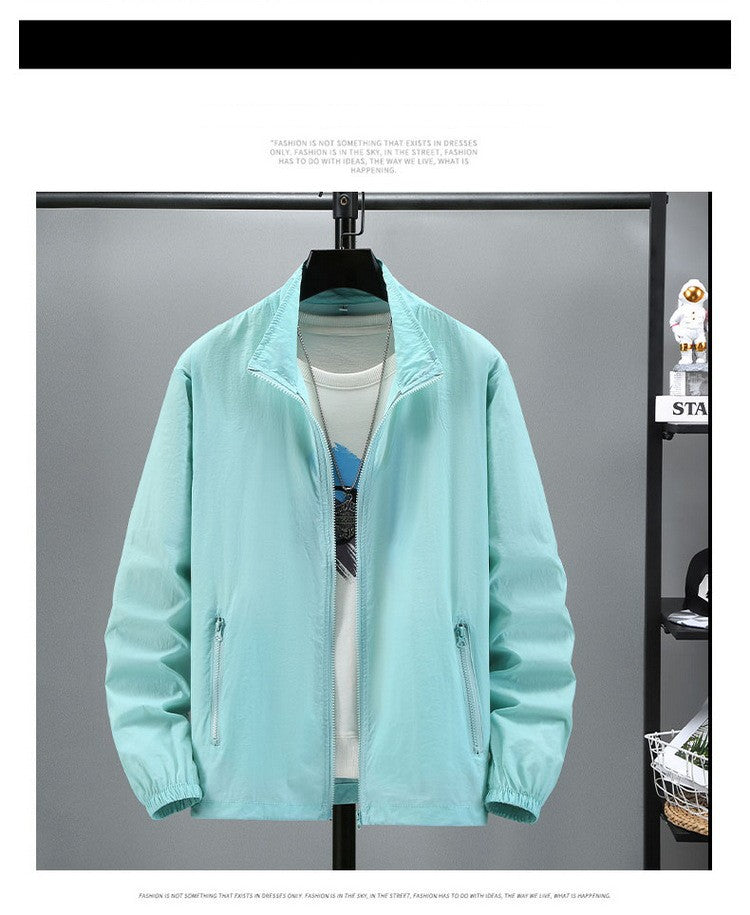 Men Teens Breathable Ultrathin Ultralight Stand Collar Quick Dry Sun-Protective Camping Hiking Jacket Skin Coat Windbreaker