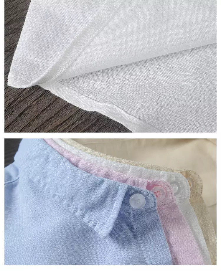 HOO2025 linen shirt young male leisure cotton shirts with short sleeves business cultivate one's morality thin comfortable shirt