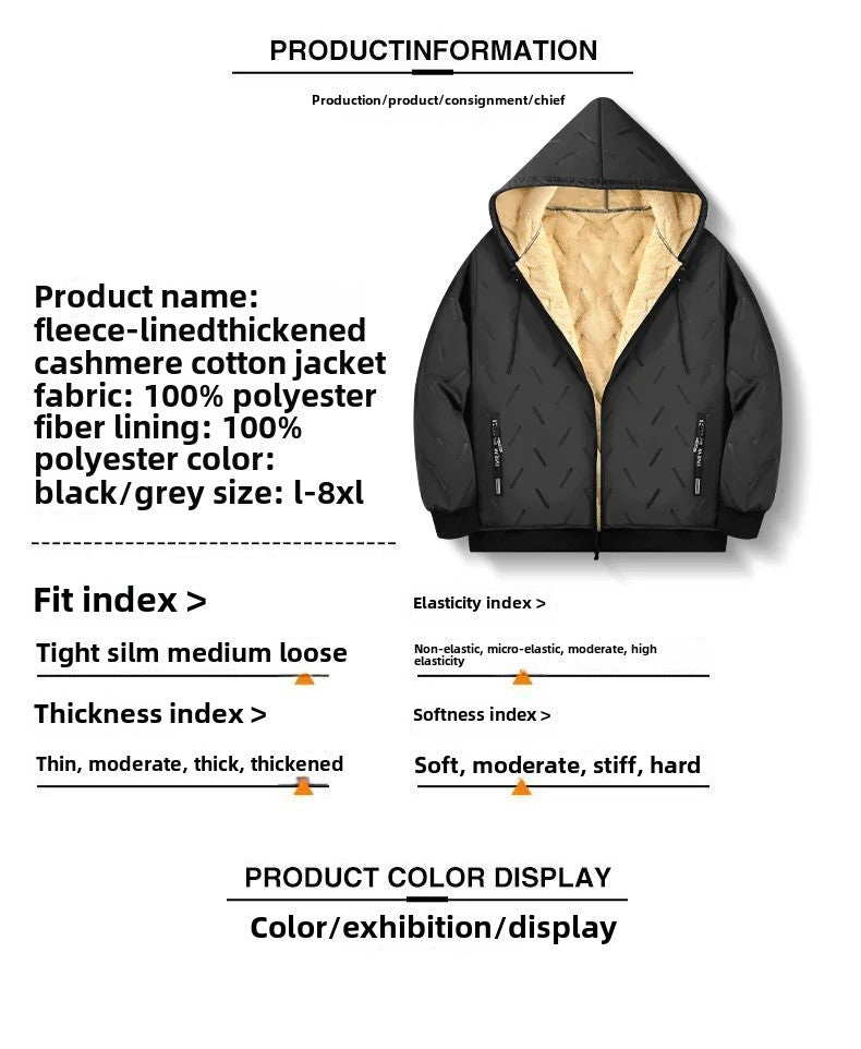 Men's Winter Lamb Velvet Jacket Fleece Lined Cotton Suit Hooded Loose plus Size Warm Cotton Coat Thermal Cotton Clothing