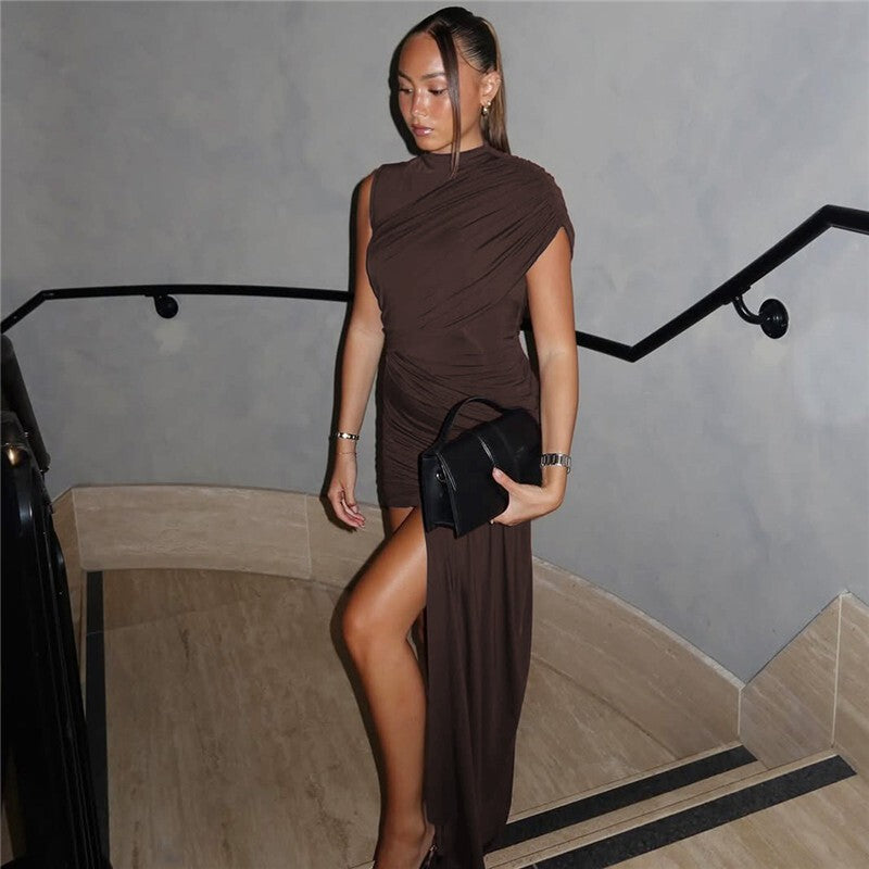 Balitops Summer Draped Ruched Sexy Mini Dress Women 2025 New Irregular High Wais