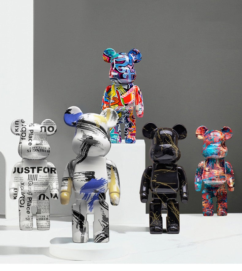 Estátua Urso Graffiti 27cm Bloco Tinta Urso Decoração Enfeites de Resina para Desktop Decoração de Casa Sala de Estar Urso Escultura de Chão Presentes