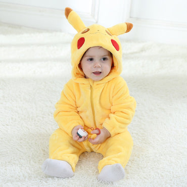Pokemon Pikachu Snorlax Baby Clothes Baby Jumpsuit Pajamas Newborn Bodysuit 0-3 Years Old Cosplay Costume Hooded Onesie