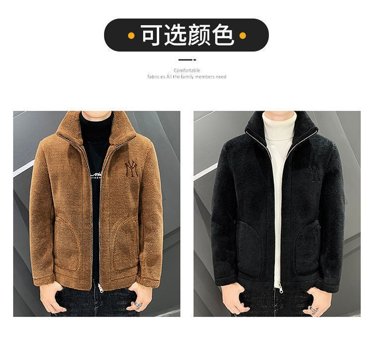 2024 New Hot Selling Autumn/winter Fashion Men's Imitation Lamb Wool Jacket With Collar Thick Wool Jacket Men's Top Coat