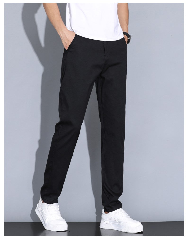 2024 Summer Thin Men Straight Casual Men's Pants Slim Stretch Elastic Waist Male Trousers Solid Color Brand Clothing Coffee