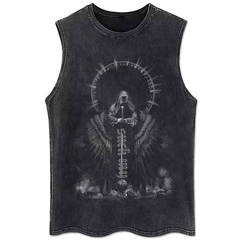 2025 Gothic Washed American Vintage Tank Tops Man Sleeveless Shirt Summer New Trendy Y2k Clothes Casual Gym Vest Oversized