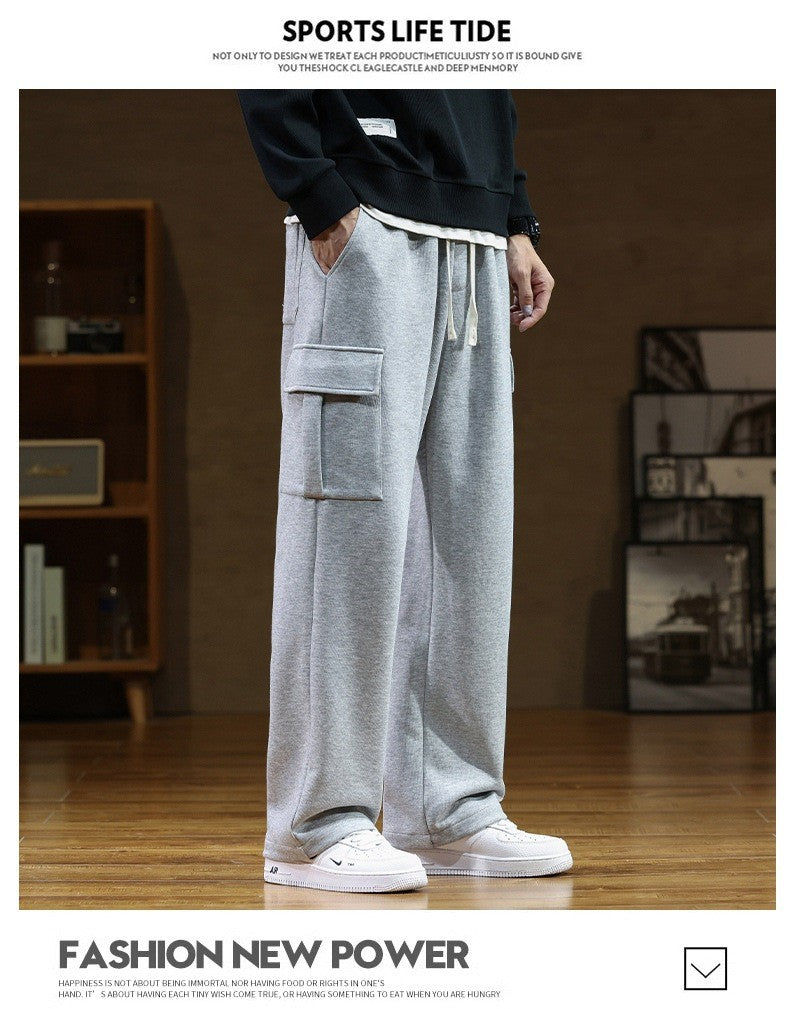 2024 New in Wide Leg Pants Men Autumn Straight Elastic Waist Baggy Cargo Trouser Male Relaxed Streetwear Sweatpant Plus Size Big