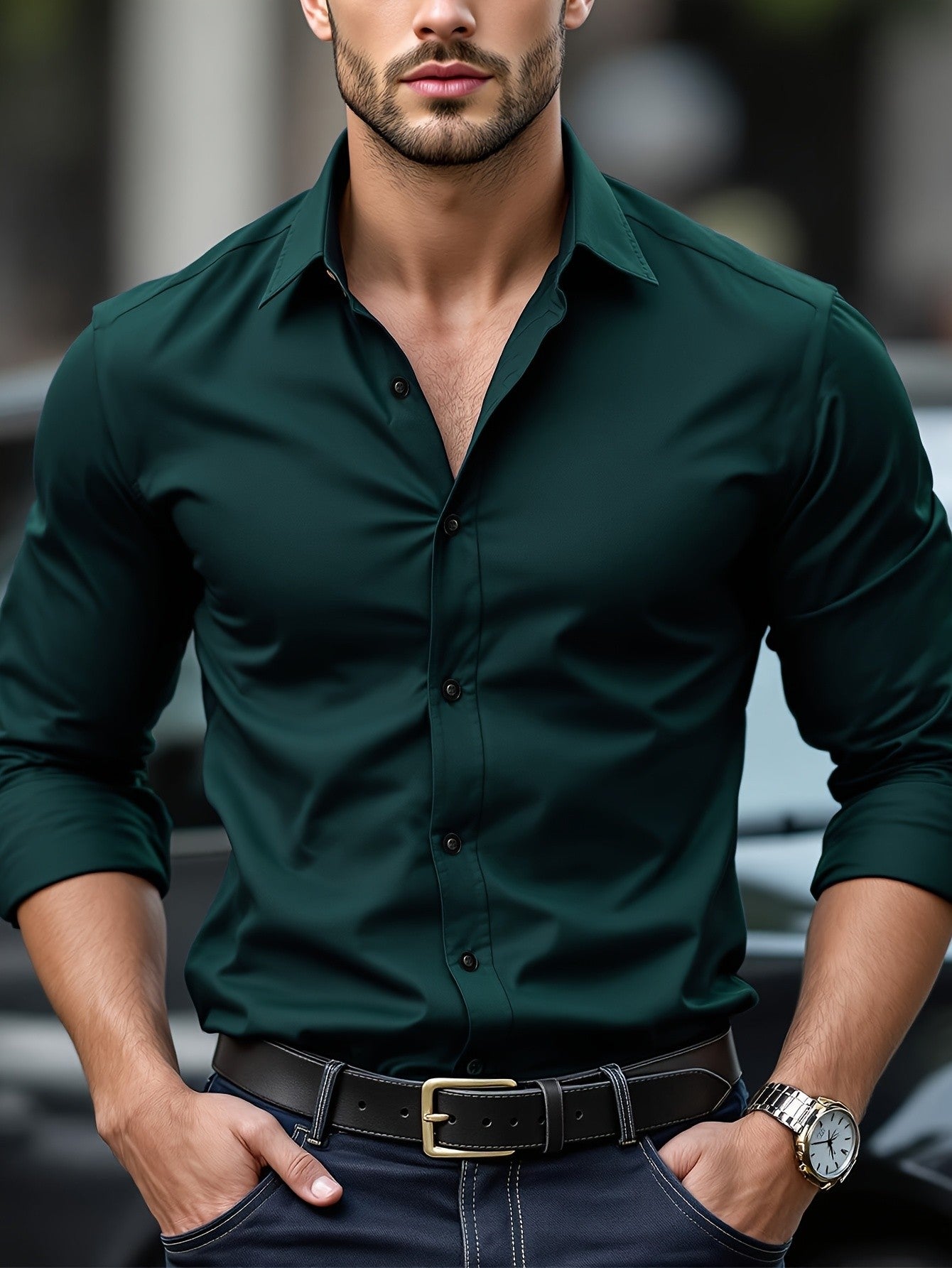 FGKKS Men Casual White Shirt Brand Fashion Solid Color Long Sleeve Elastic Fabric Male Business Dress Shirt