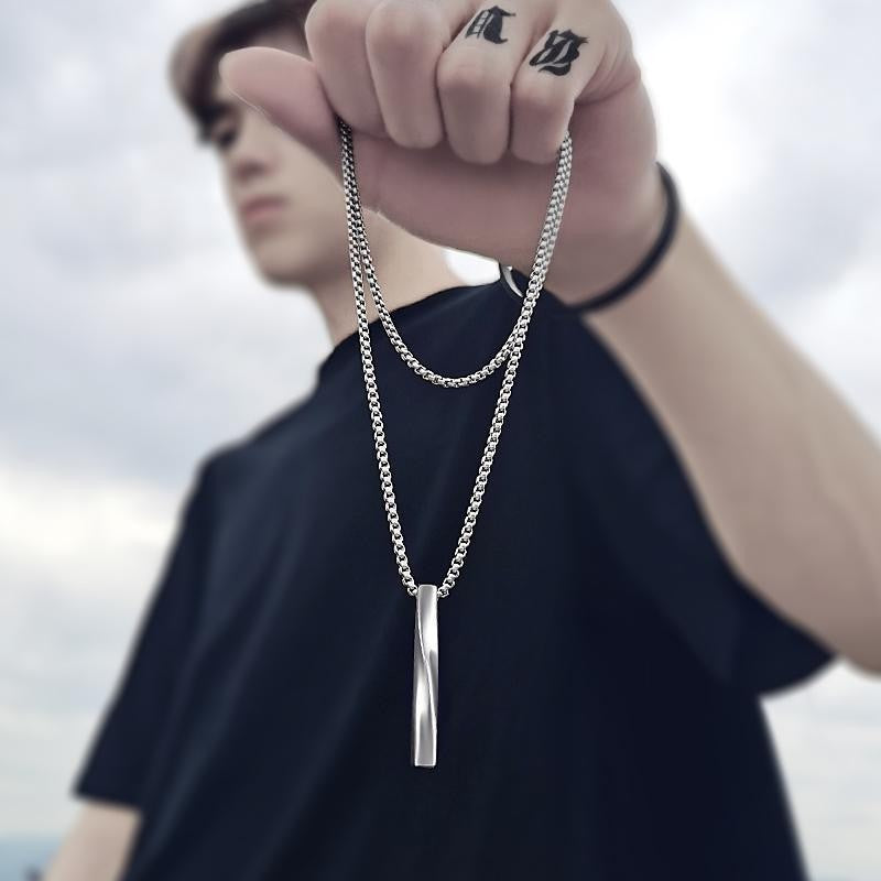 Colar Masculino Pingente Espiral INS Tendência Minimalista Personalidade Cor Prata Aço Inoxidável Corrente Joias Hip-hop Presentes para Festa