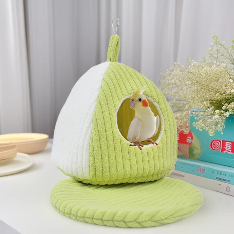 Casa Grande e Quente para Ninho de Pássaros - Cama Confortável para Pássaros de Gaiola com Tapete, Rede Suspensa, Cabana Esconderijo para Arara e Papagaio-Cinza-Africano