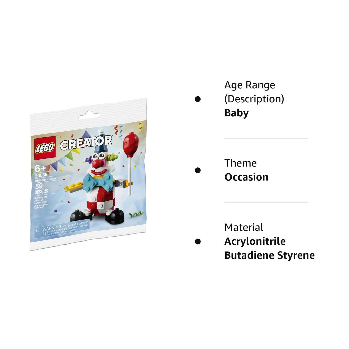 LEGO Creator Palhaço de Aniversário, Conjunto 30565 para maiores de 6 anos (59 Peças), Presente de Aniversário e Natal
