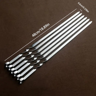 Stainless Steel Barbecue Skewer 6Pcs Wide BBQ Sticks Flat BBQ Fork Outdoor Camping Picnic BBQ Utensil Kitchen Accessories