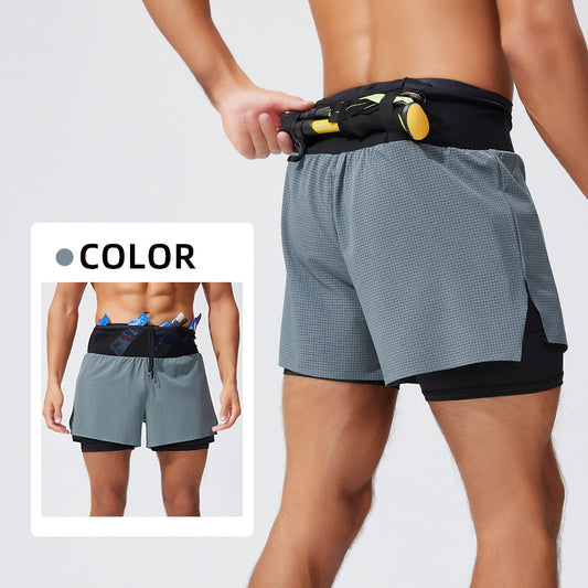 Men's Trail Running Shorts Quick Dry Double Layer with Liner & Waist Pocket Marathon Hiking Outdoor Training Athletic Breathable