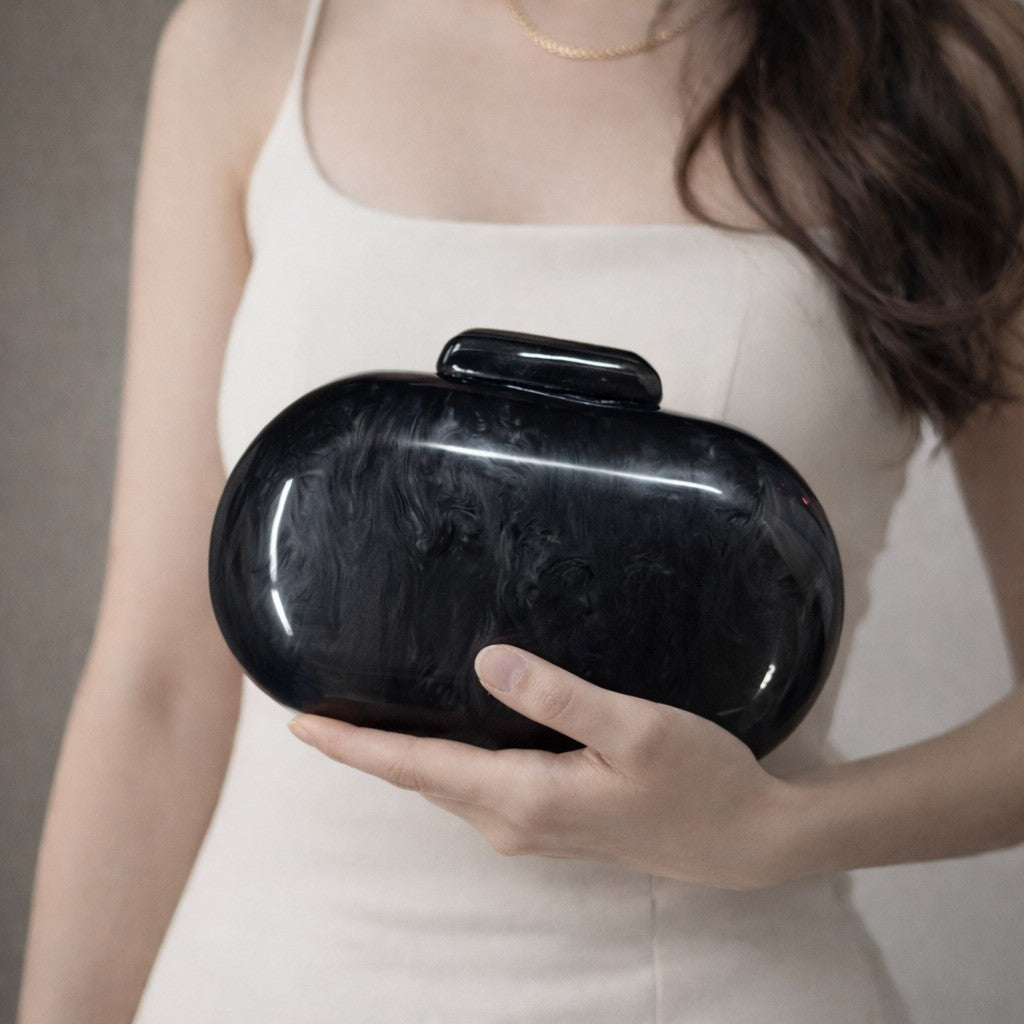 Women's Oval Shell Goose Egg Acrylic Clutch Bag Ladies Shoulder Crossbody Handbag with Chain Magnetic Buckle Closure Mini Purses