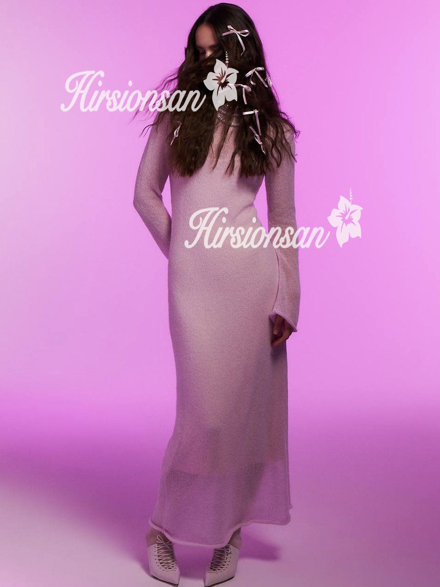 Hirsionsan Spring Autumn O-Neck Elastic Knit Long Dresses Women 2024 Elegant Chi