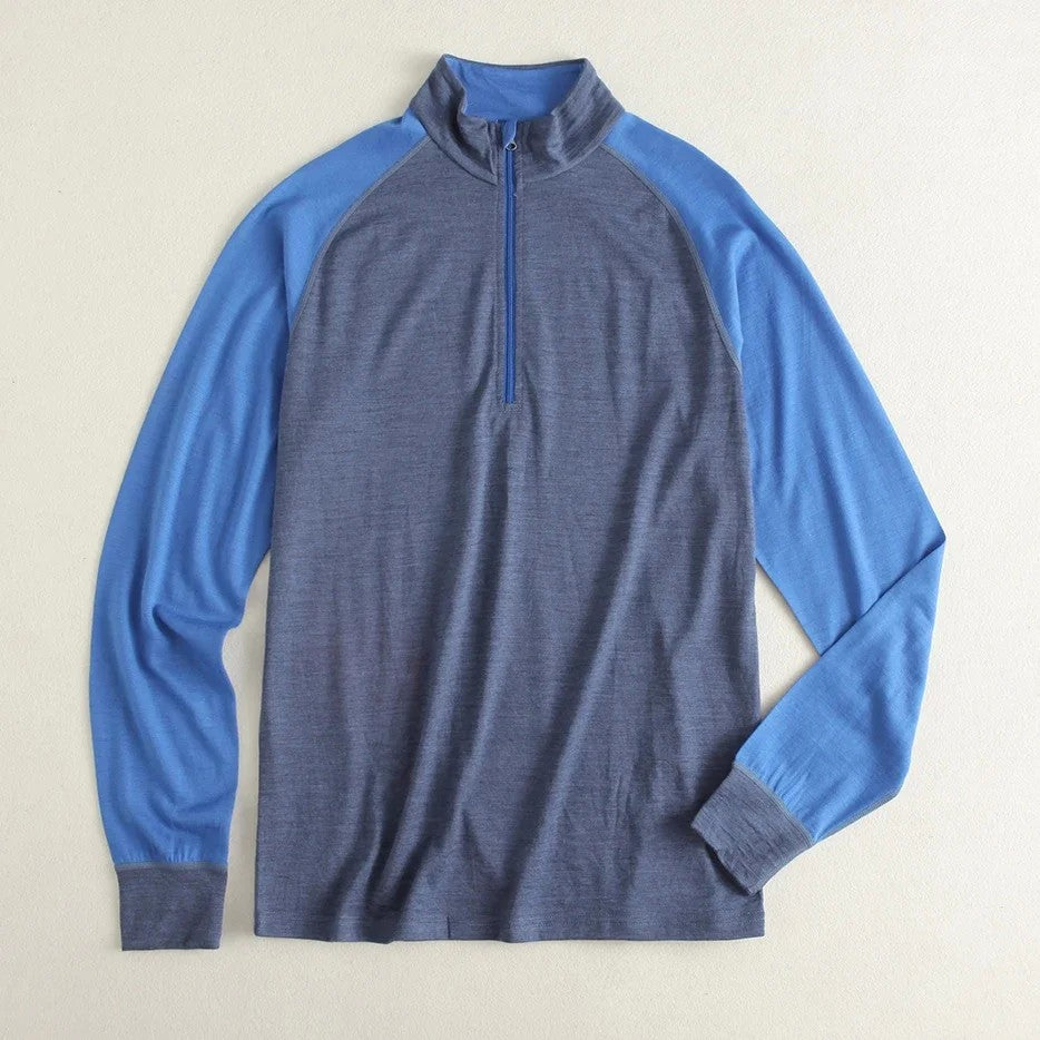 Men's 100% Merino Wool Base Layer Top 1/2 Zip Long Sleeve T Shirts Thermal Underwear Hiking Breathable Wicking Moisture 210GSM