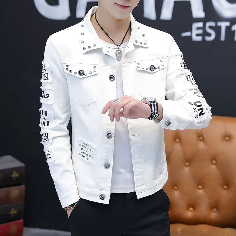 spring autumn New Men's Casual Cotton Denim Jacket Classic Style Fashion Slim Washed Retro Letter printing Jean Casual Coats