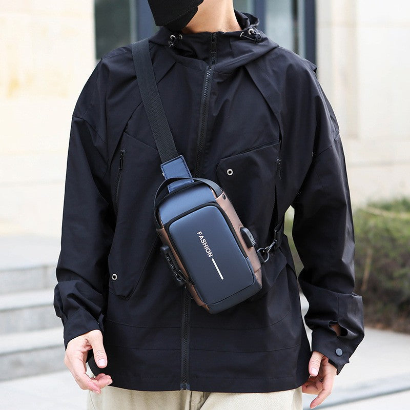 Men'S Anti-Theft Password Lock Chest Bag,Durable Oxford Fabric, Adjustable Shoulder Strap, Crossbody Style with Secure Lock