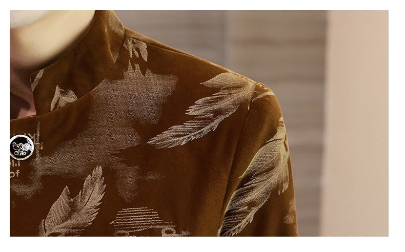 Luxury Retro Velvet Suit Jacket for Men Fashion Slim Fit Stand Collar Blazer Masculino Casual Business Wedding Dress Coat