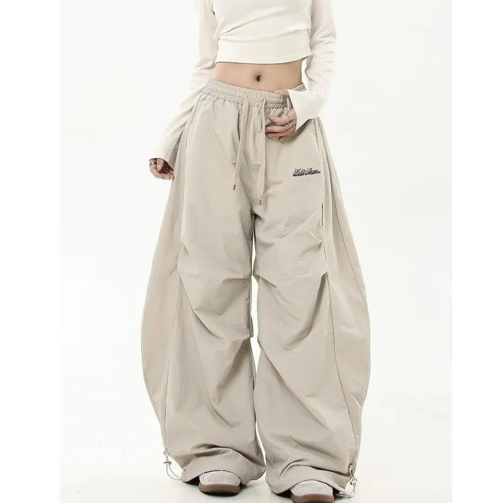 Retro Y2K Hip Hop Streetwear Casual Chic Matching Sweatpant Oversize Women's Wide Leg Pant Low Waist Drawstring Lady Cargo Pants