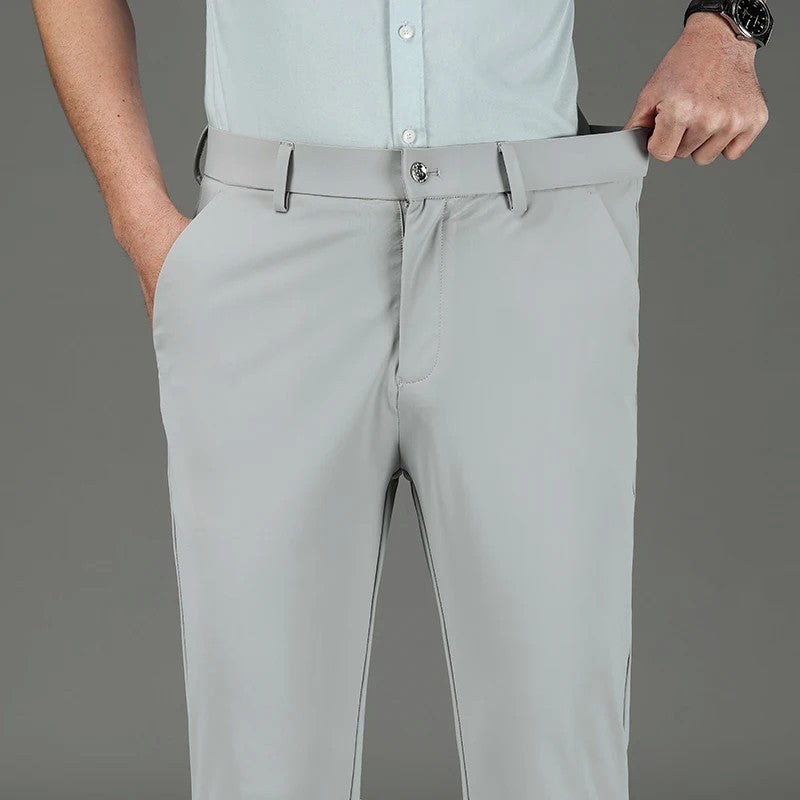 New Summer Men's Ice Silk High Stretch Business Suit Pants Male Army Green Blue Elastic Formal Office Straight Formal Trousers