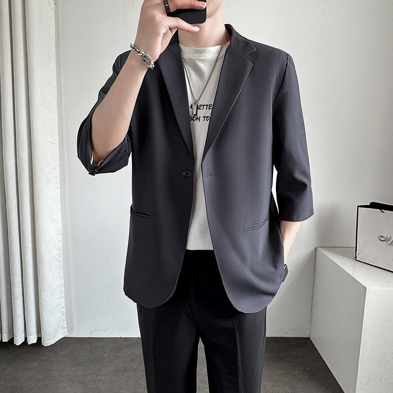 Men's Casual Seven-Five Sve Suit Jaet Thin Summer Faionable Korean Sle Five-Five ort Sve Small Western Clothes