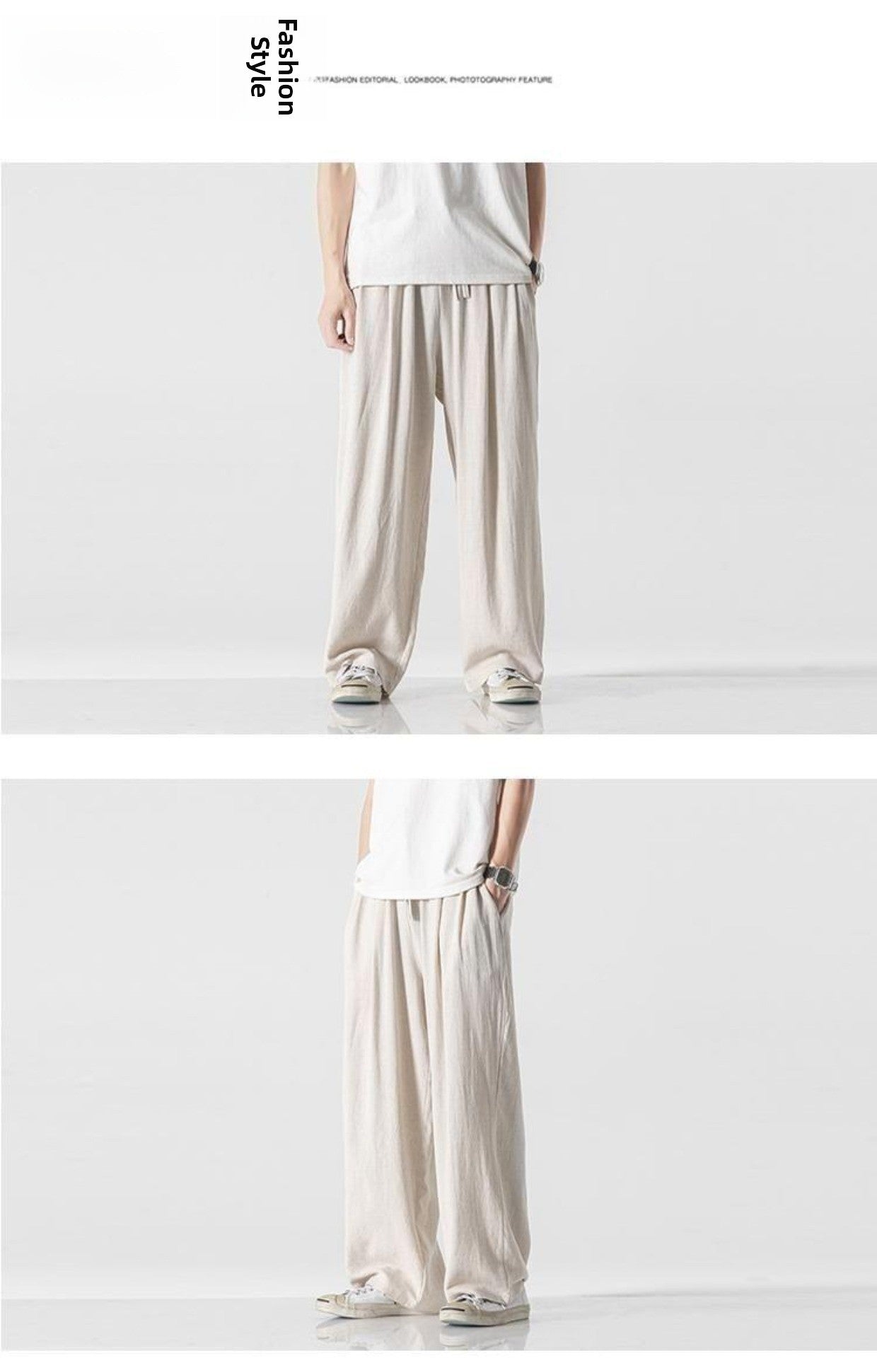 Summer Large Size Linen Cotton Wide Leg Pants Men Casual Comfortable Loose Fit Straight Leg Trousers Long Pants