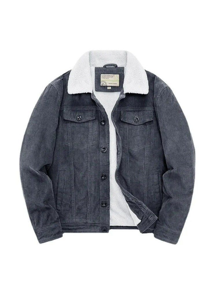 Male Cotton Jackets Padded Warm Loose Parka Coat Corduroy Short Jacket Man Solid Fur Collar Windbreaker Winter Men Fleece Jacket